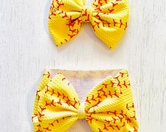 Softball Bow: Nylon headband, Headwrap, Piggies or Clip Hair Bow