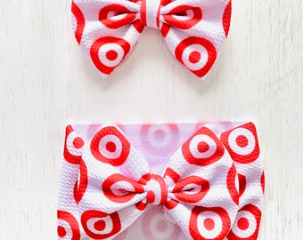 Target Bow: Nylon headband, Headwrap, Piggies or Clip Hair Bow