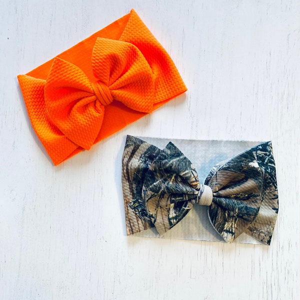 Hunting Bow Bundle: Nylon headband, Headwrap, Piggies or Clip Hair Bow