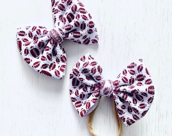 Football Bow: Nylon headband, Headwrap, Piggies or Clip Hair Bow