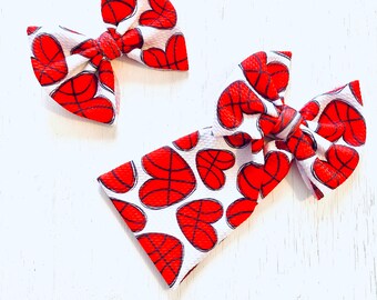 Basketball Heart Bow: Nylon headband, Headwrap, Piggies or Clip Bow