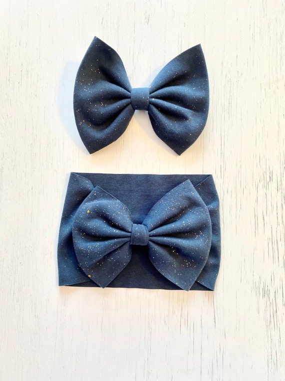 Navy Gold Sparkle Bow Nylon Headband Headwrap Piggies or Etsy