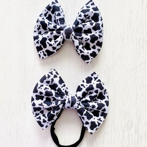 Cow Print Bow: Nylon headband, Headwrap, Piggies or Clip Bow