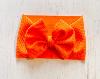 Hunter Orange Bow: Nylon headband, Headwrap, Piggies or Clip Bow