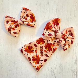 Thanksgiving Turkey Gobble Bow: Nylon headband, Head wrap, Piggies or Clip Bow