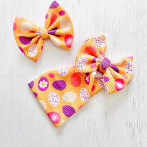 Orange Easter Egg Bow: Nylon headband, Head wrap, Piggies or Clip Hair Bow