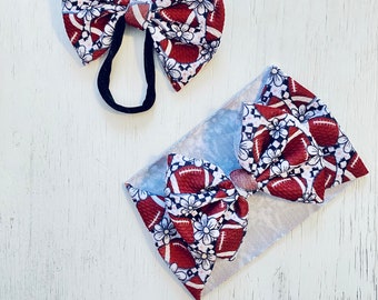 Football Checkered Flower Bow: Nylon headband, Headwrap, Piggies or Clip Hair Bow