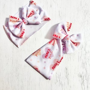 Mama’s Girl Candy Heart Bow: Nylon headband, Head wrap, Piggies or Clip Bow