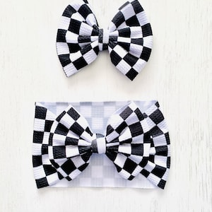 Checkered Bow: Nylon headband, Headwrap, Piggies or Clip Bow