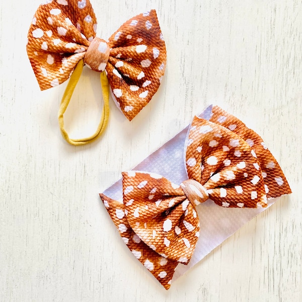 Baby Fawn Deer Bow: Nylon headband, Headwrap, Piggies or Clip Bow