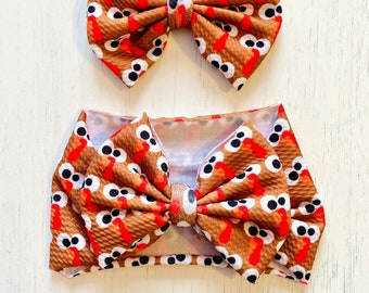 Thanksgiving Turkey Bow: Nylon headband, Head wrap, Piggies or Clip Bow