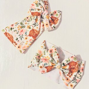 Cow Flower Bow: Nylon headband, Headwrap, Piggies or Clip Hair Bow