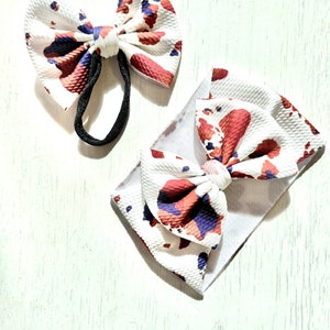 Cowhide Bow: Nylon headband, Headwrap, Piggies or Clip Hair Bow
