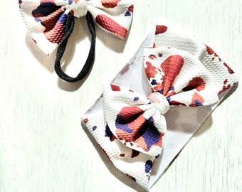 Cowhide Bow: Nylon headband, Headwrap, Piggies or Clip Hair Bow