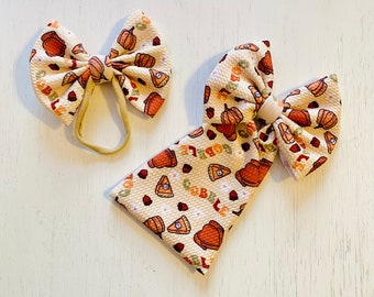 Thanksgiving Dinner Bow: Nylon headband, Head wrap, Piggies or Clip Bow