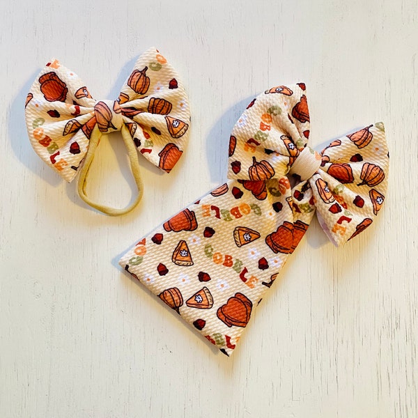 Thanksgiving Dinner Bow: Nylon headband, Head wrap, Piggies or Clip Bow