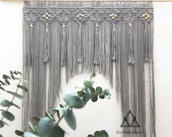 Macrame Window Curtain - Boho Macrame Valance with Wood Beads - Modern Farmhouse Wall Hanging - Spring Home Decor - Mother's Day Gift