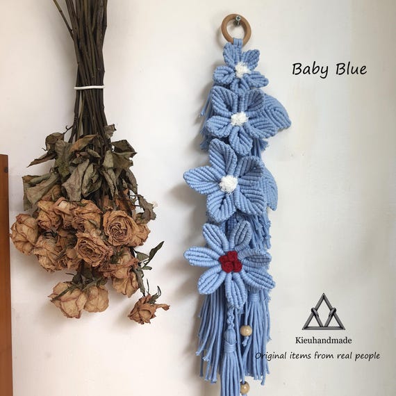 Handmade Flower Macrame Wall Art - Tall Narrow Floral Decor - Vintage Gift for Her