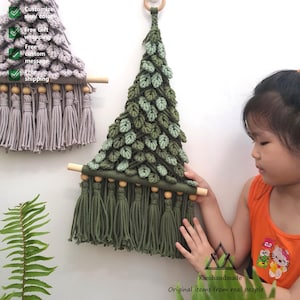 Albero di macramè - Decorazioni natalizie in stile boho, regali di Natale fatti a mano: decorazioni da parete con albero di Natale in macramè, decorazioni da parete intrecciate verdi