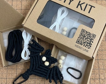 DIY Macrame Bat Keychain Kit (Makes 2) | Holiday Craft Kit for Beginners | 26 Colors | Spooky Halloween Gift Video Tutorial