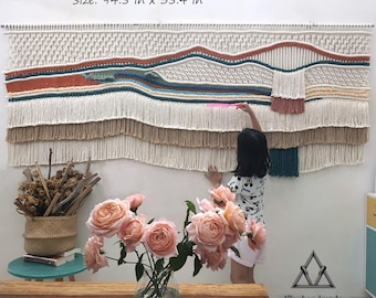 Extra Large Wall Art Oversized Horizontal, Hand woven Modern Tapestry - Vintage Macrame Wall Decor Handmade