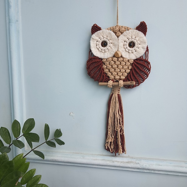 Brown Macrame Owl Wall Art,  Owl lover Gifts Ideas