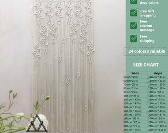 Forest Nursery Leaves Curtain, Macrame Bohemian Wall Decor, Boho Doorway Tapestry Valance, Handmade Housewarming Gift, Forest Nursery Leaves