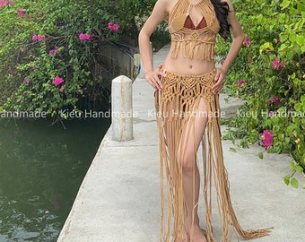 Latest Handmade Art Macrame Dress for Woman, Wedding Dress, Partywear Dresses, Womens Tops, Beach Dress,Long Fringe Dress, Boho Dress