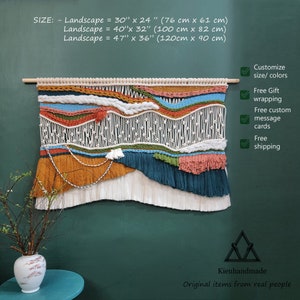 Décoration murale montagne tissage en macramé, couleur personnalisée Tapisserie tissée en macramé