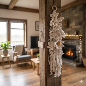 Handmade Flower Macrame Wall Art - Tall Narrow Floral Decor - Vintage Gift for Her image 15
