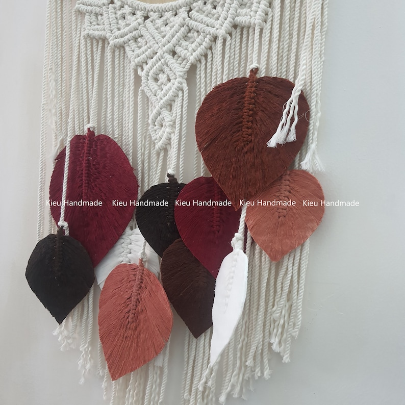 Macrame Wood Wall Clock With Leaves , Color Custom Wall Clock - Etsy