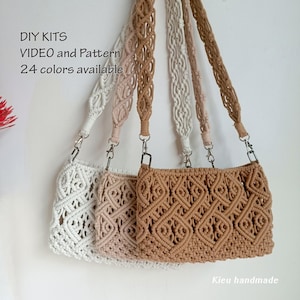 May include: Three crocheted bags in white, light brown, and brown with matching straps. DIY KITS VIDEO and Pattern 24 colors available.