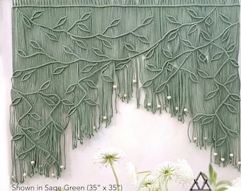 Boho Macrame Leaf Curtain - Handmade Window Valance & Wall Hanging