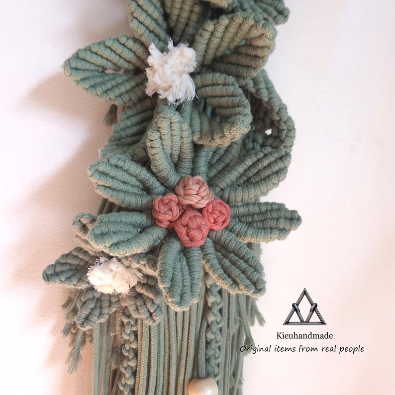 Handmade Flower Macrame Wall Art - Tall Narrow Floral Decor - Vintage Gift for Her