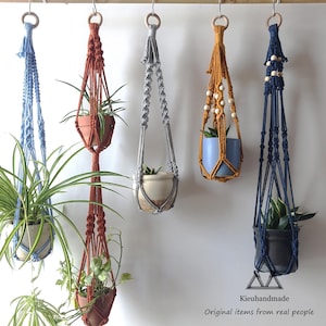 Macrame Plant Hanger - Indoor Hanging Planter, Long Macrame Plant Pot Holder, No Tail, No Tassel