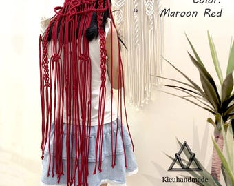 Soft Macrame Wedding Veil, Boho Bridal Headband with Long Fringe, Custom Size and Color Bohemian Hair Vine, Romantic Tassel Headpiece