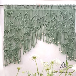 Boho Macrame Leaf Curtain - Handmade Window Valance & Wall Hanging