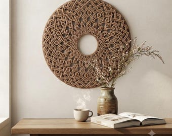 20 Inch Round Macrame Mandala Wall Hanging, Boho Woven Fiber Art for Bedroom Decor, Medium Circular Geometric Wall Art Commission