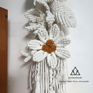 Handmade Flower Macrame Wall Art - Tall Narrow Floral Decor - Vintage Gift for Her