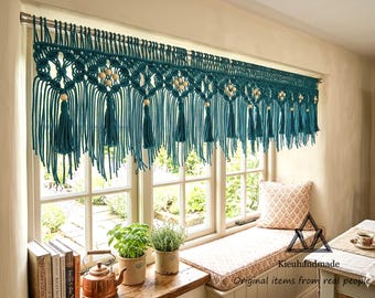 12 Inch Macrame Kitchen Tier Curtain - Custom Width Boho Window Valance, Short Cafe Curtains for Small RV Camper Sink Window