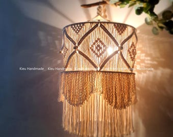Handcrafted Macrame Hanging Lamp - Unique Vintage Ceiling Light Shade