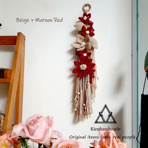 Handmade Flower Macrame Wall Art - Tall Narrow Floral Decor - Vintage Gift for Her image 4