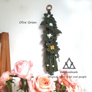 Handmade Flower Macrame Wall Art - Tall Narrow Floral Decor - Vintage Gift for Her image 3