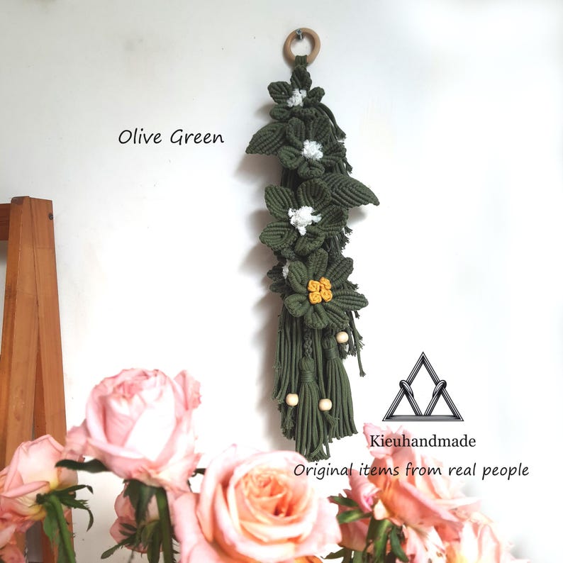 Handmade Flower Macrame Wall Art - Tall Narrow Floral Decor - Vintage Gift for Her image 3