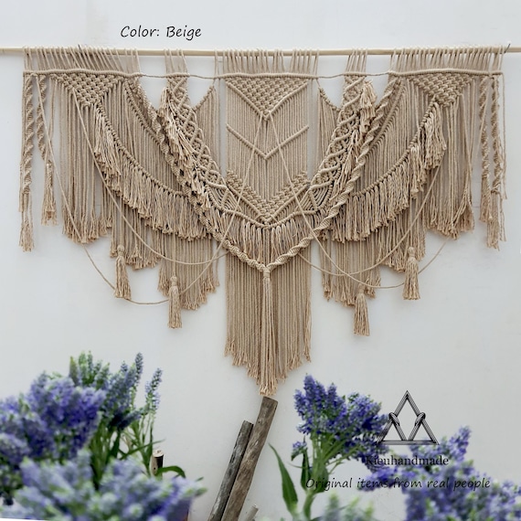 Wall decor over the bed Custom tapestry, Large wall art oversized horizontal, Large Macrame Headboard Decor, King Size Wall Hanging