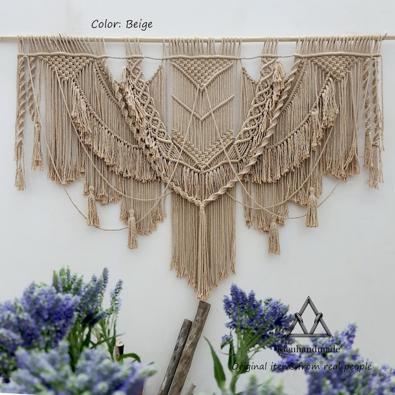 Wall decor over the bed Custom tapestry, Large wall art oversized horizontal, Large Macrame Headboard Decor, King Size Wall Hanging