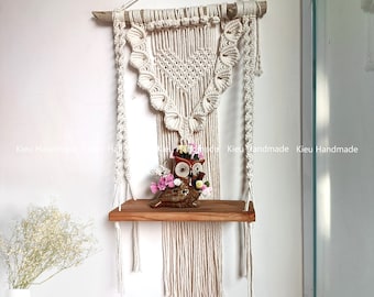 Macrame Wood Shelves, Hanging Shelf Decor, Wall Storage Shelf, Plant Hanger Indoor, Boho Wall Decor, Best Friend Gift, Housewarming Gift