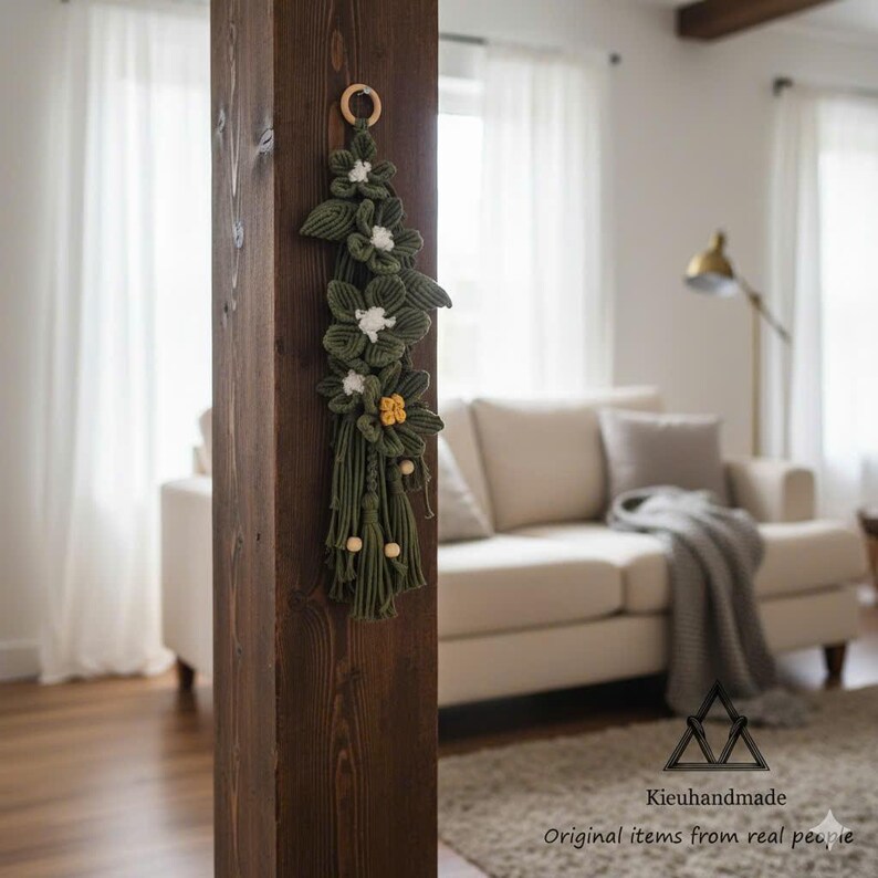 Handmade Flower Macrame Wall Art - Tall Narrow Floral Decor - Vintage Gift for Her image 11