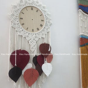Macrame Wood Wall Clock With Leaves , Color Custom Wall Clock - Etsy