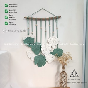 Monstera Leaves Decor, Green leaf macrame wall hanging, Home Decoration, Bohemian Macrame, Rustic Home Decor, Macrame Wall Hanging, Wall art